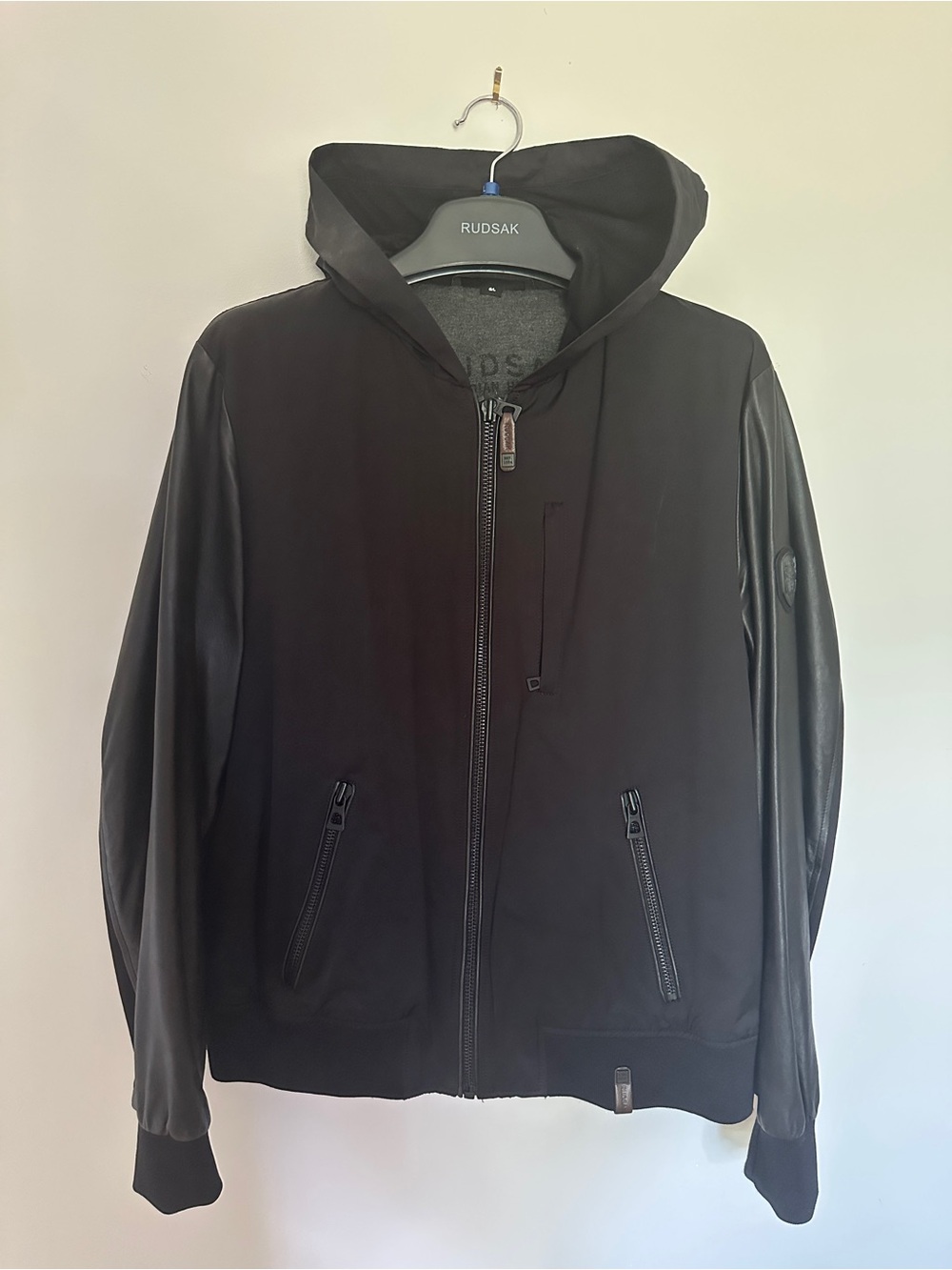 RUDSAK Black Leather Shield Patch Jacket